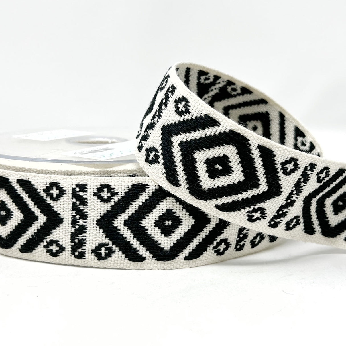 Per Metre Print Webbing: For Bag Straps- (Ecru/Black) 38mm / 40mm