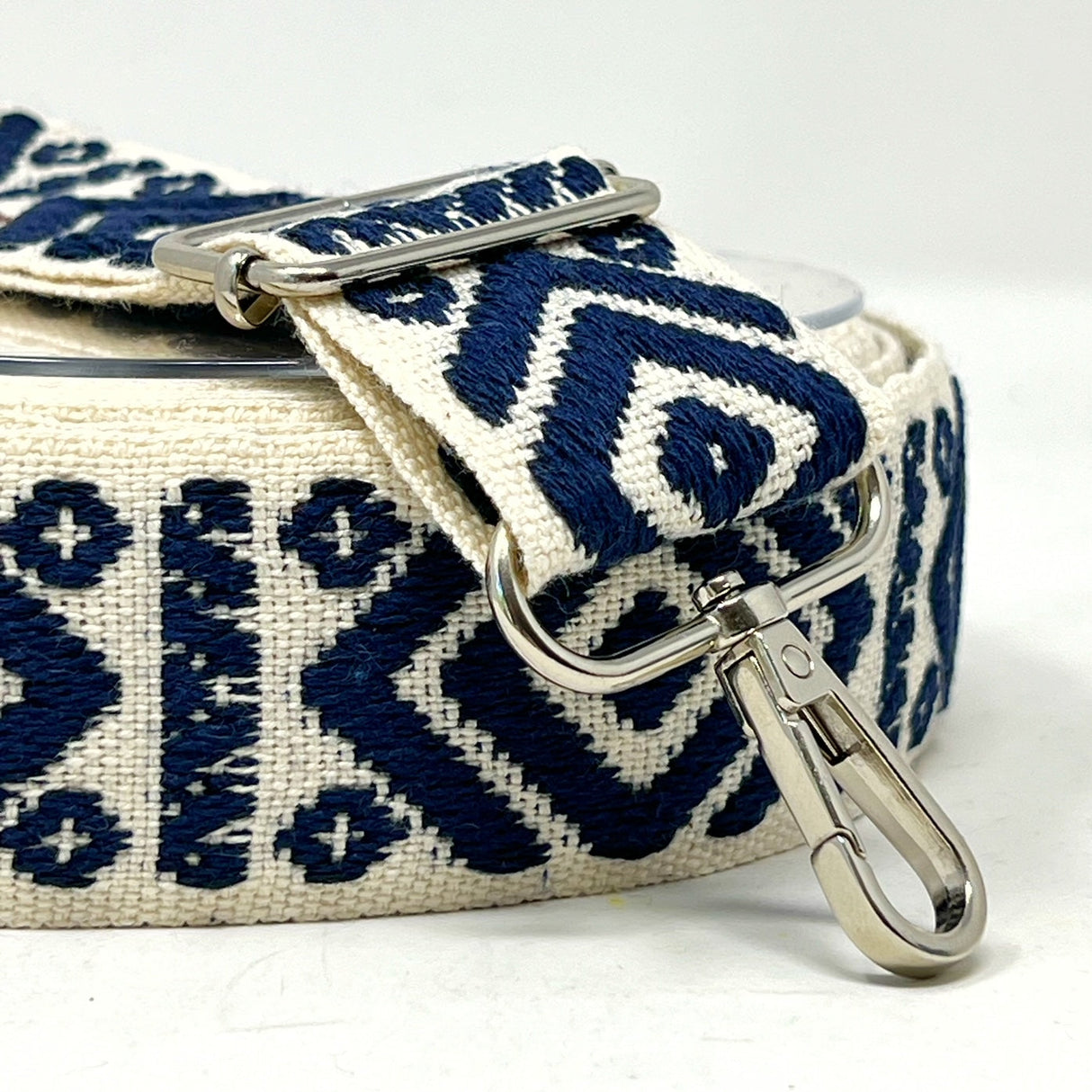 Per Metre Print Webbing: For Bag Straps- (Ecru/Navy) 38mm / 40mm