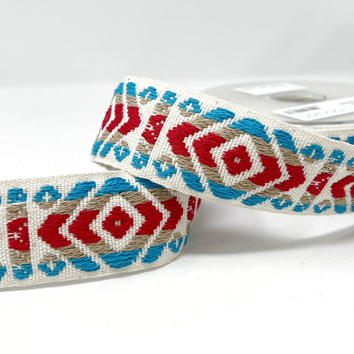 Per Metre Print Webbing: For Bag Straps- (Ecru/Red/Natural/Turquoise) 38mm / 40mm