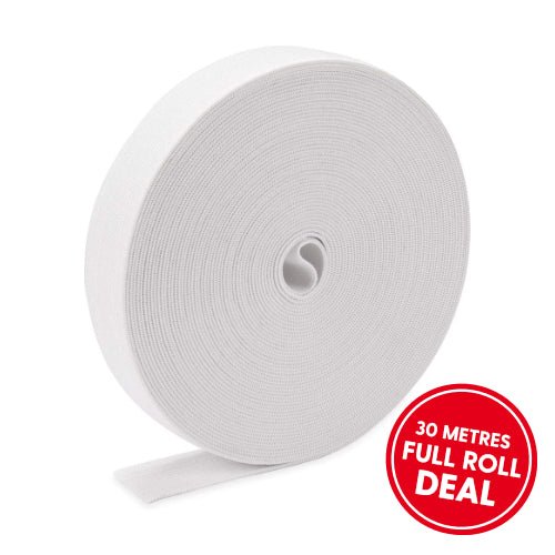 24mm Premium Elastic- Full 30 Metre Roll (White) - Pound A Metre