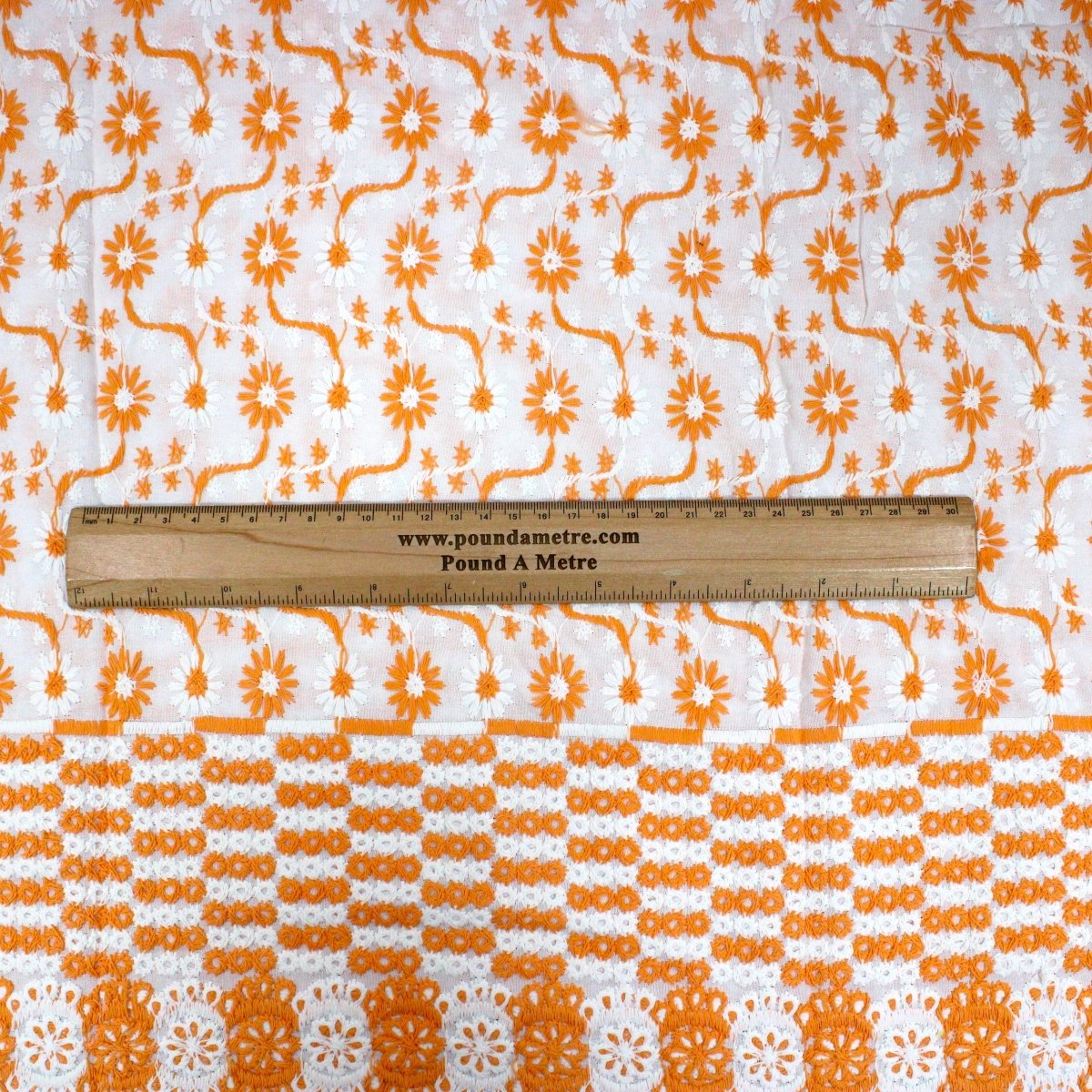 3 Metre Broderie Anglaise Floral Cotton - 45" Wide (Orange & White) - Pound A Metre