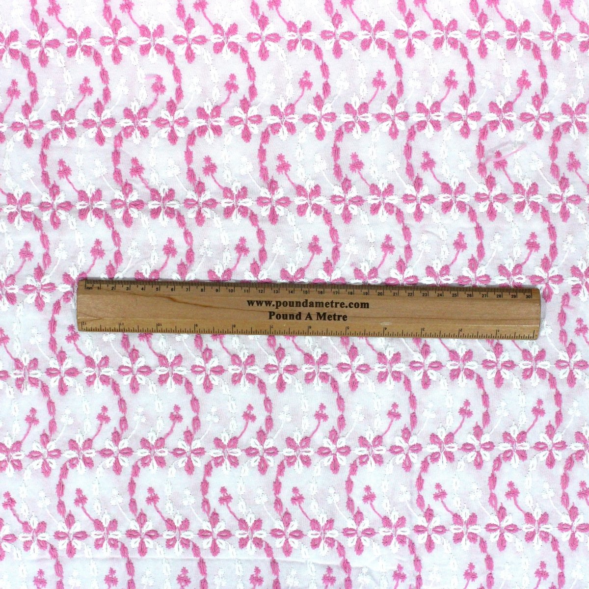 3 Metre Broderie Anglaise Floral Cotton - 45" Wide (Pink & White) - Pound A Metre