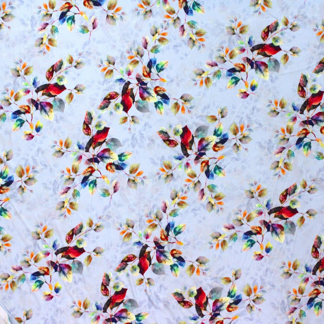 3 Metre Santorini Soft Crepe- 45" Wide (Powder Blue Leaves) - Pound A Metre