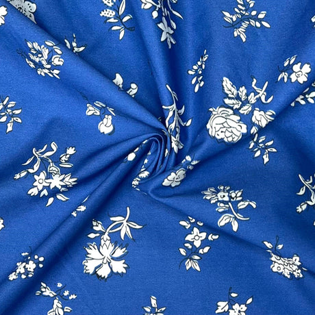 3 Metre Luxury Dressmaking Cotton Lawn- 60" (Blue & White Floral)