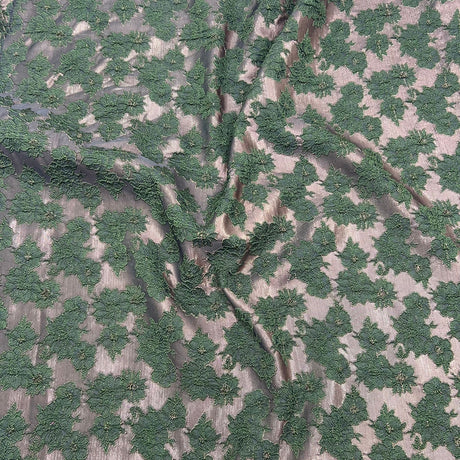 Per Metre Luxury Floral Brocade- 55” Wide (Green & Copper Floral)