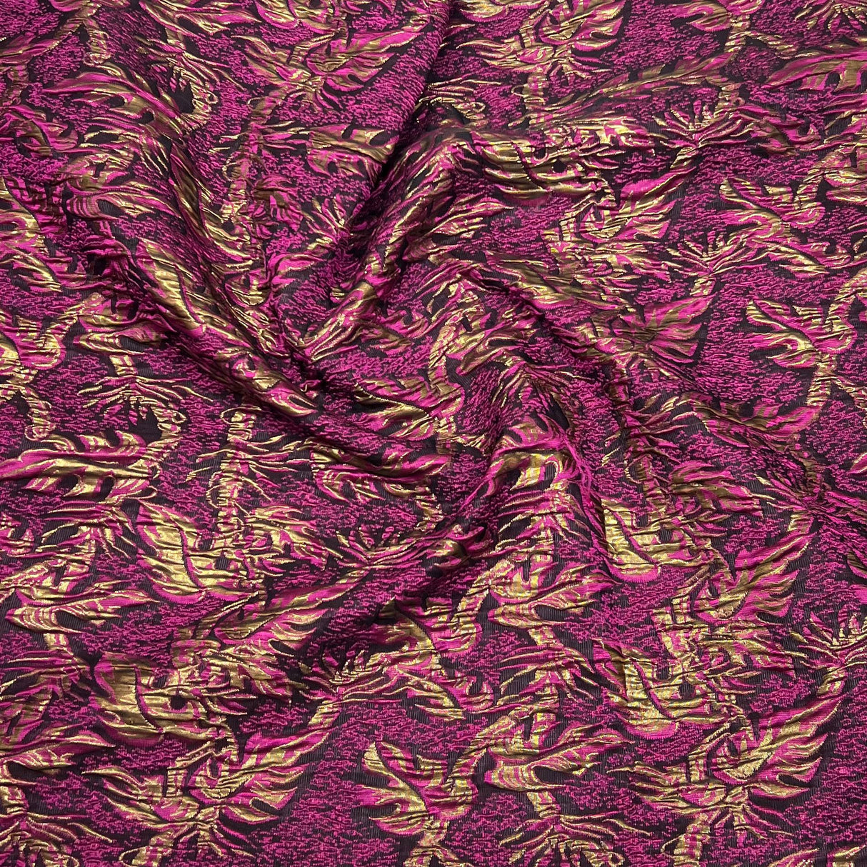 Per Metre Luxury Floral Brocade- 55” Wide (Ruby Leaves)