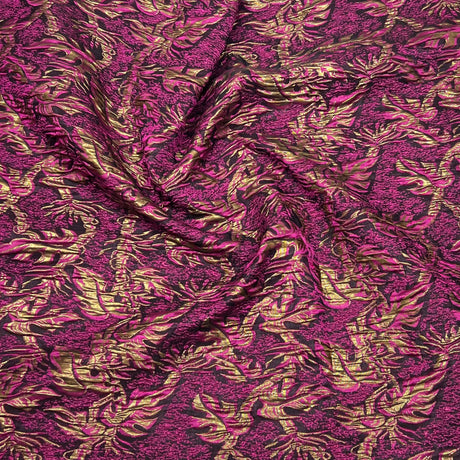 Per Metre Luxury Floral Brocade- 55” Wide (Ruby Leaves)