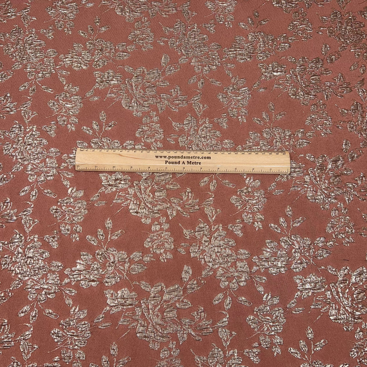 Per Metre Luxury Floral Brocade- 55” Wide (Terracotta Leaves)