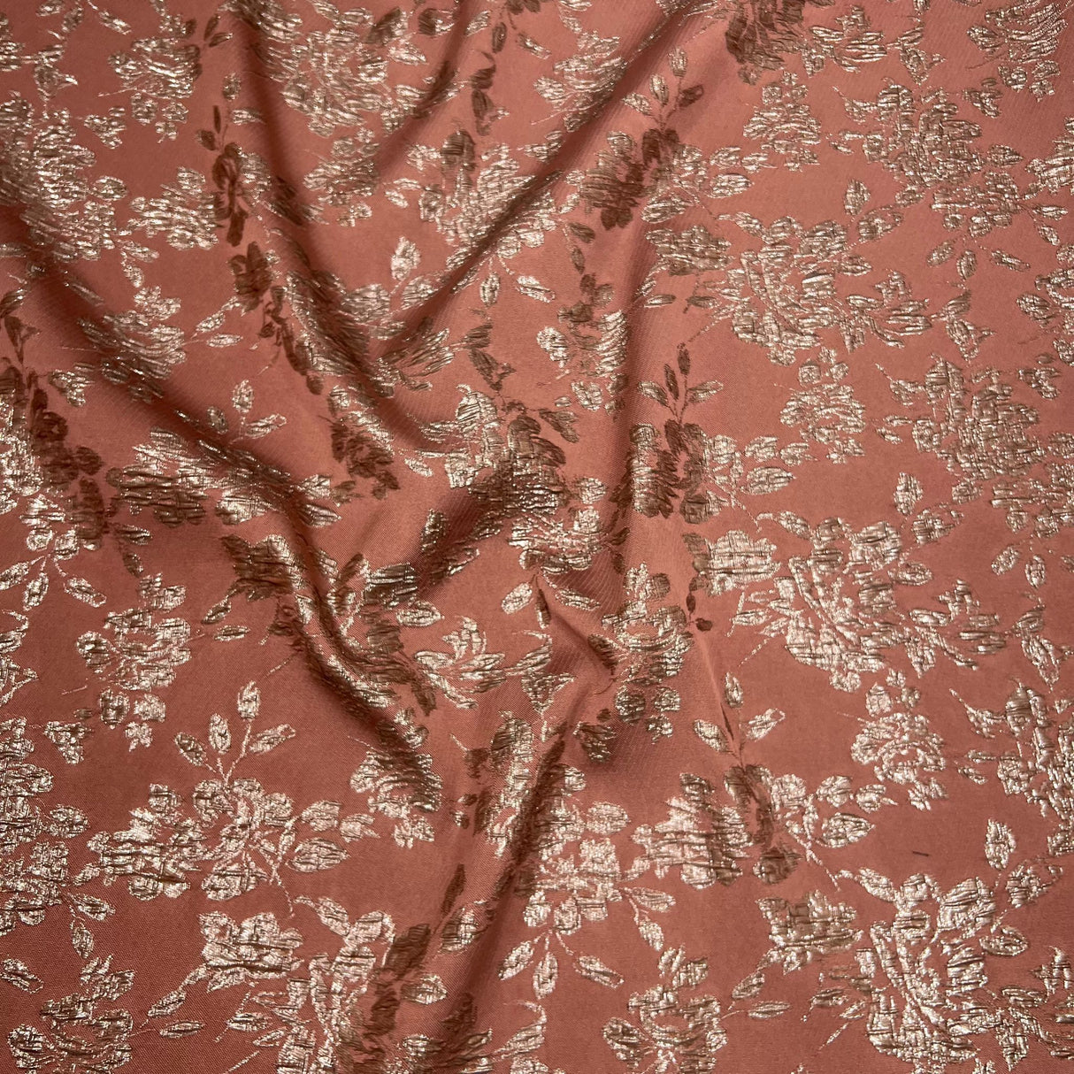 Per Metre Luxury Floral Brocade- 55” Wide (Terracotta Leaves)