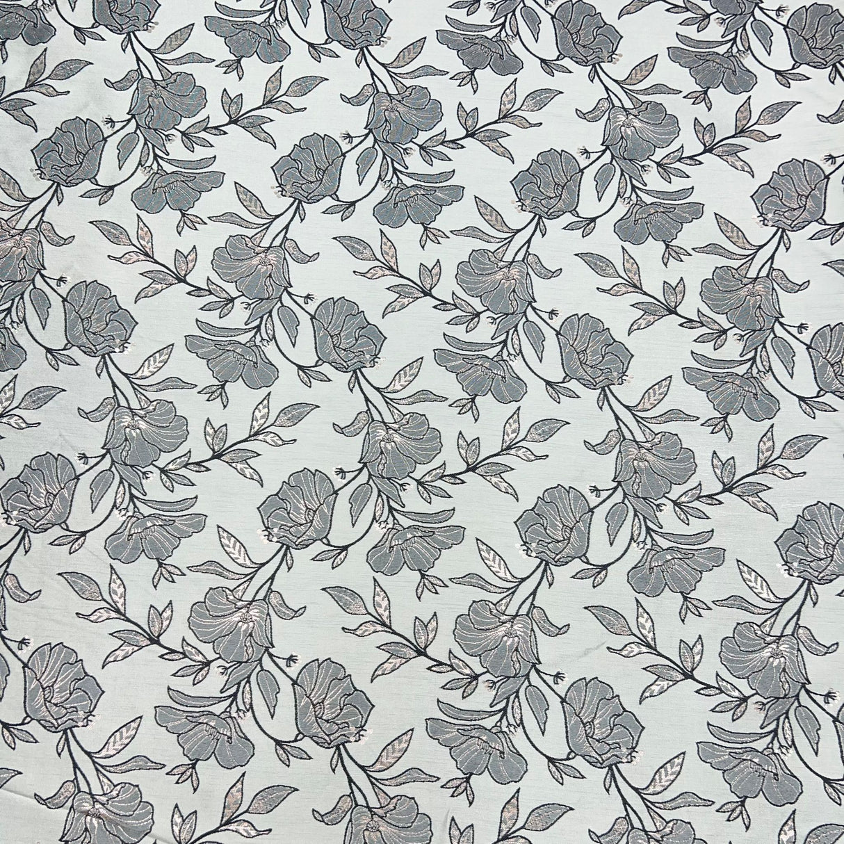 Per Metre Luxury Floral Brocade- 55” Wide (Silver Floral)