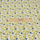 Per Metre Luxury Dressmaking 100% Cotton Lawn- 60" (Yellow & Grey Floral)