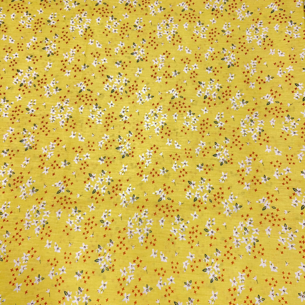 Per Metre Luxury Dressmaking 100% Cotton Lawn- 60" (Yellow Mini Floral)