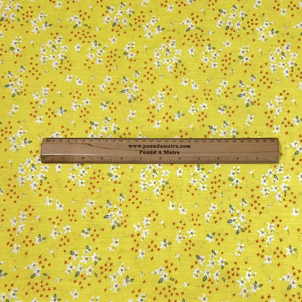 Per Metre Luxury Dressmaking 100% Cotton Lawn- 60" (Yellow Mini Floral)