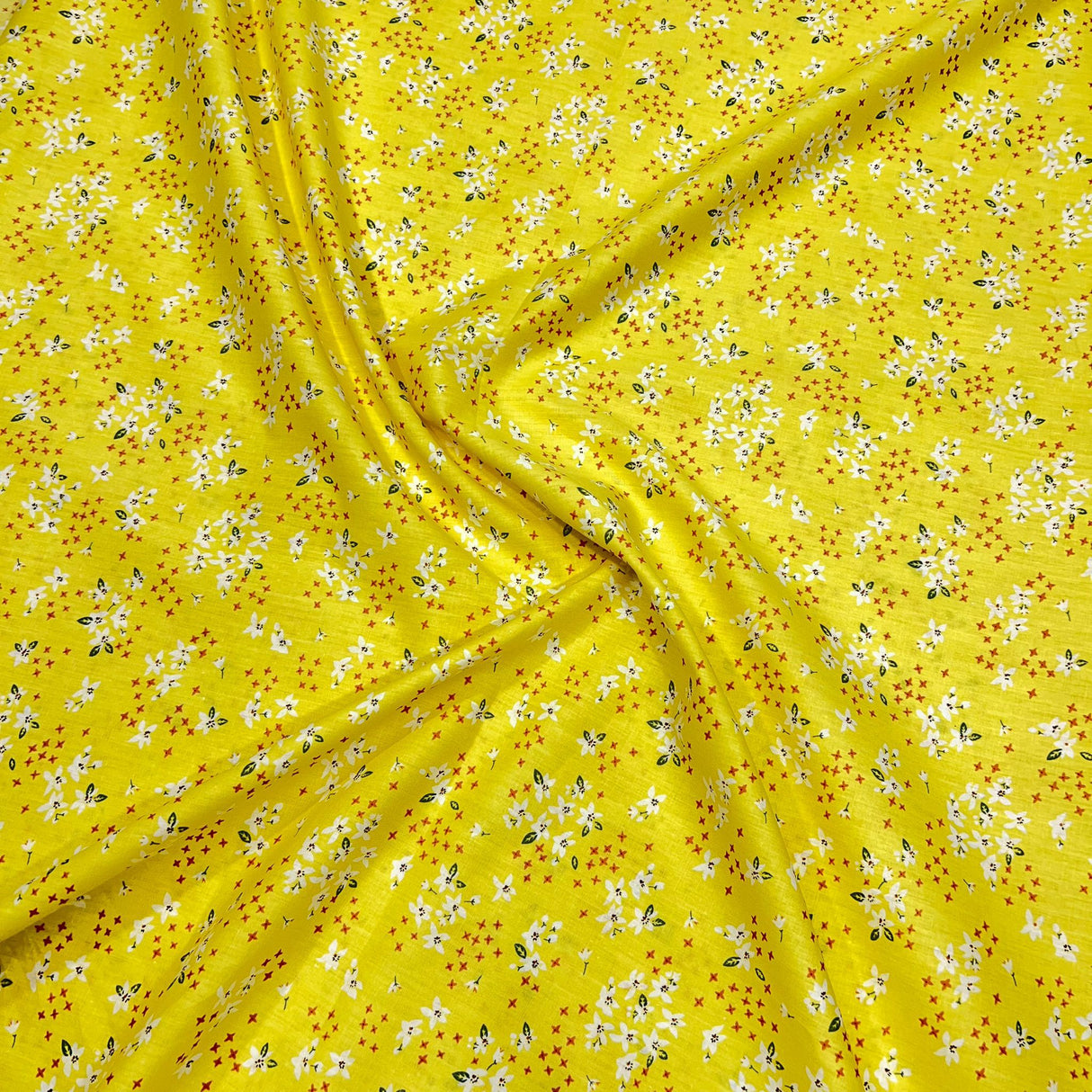 Per Metre Luxury Dressmaking 100% Cotton Lawn- 60" (Yellow Mini Floral)