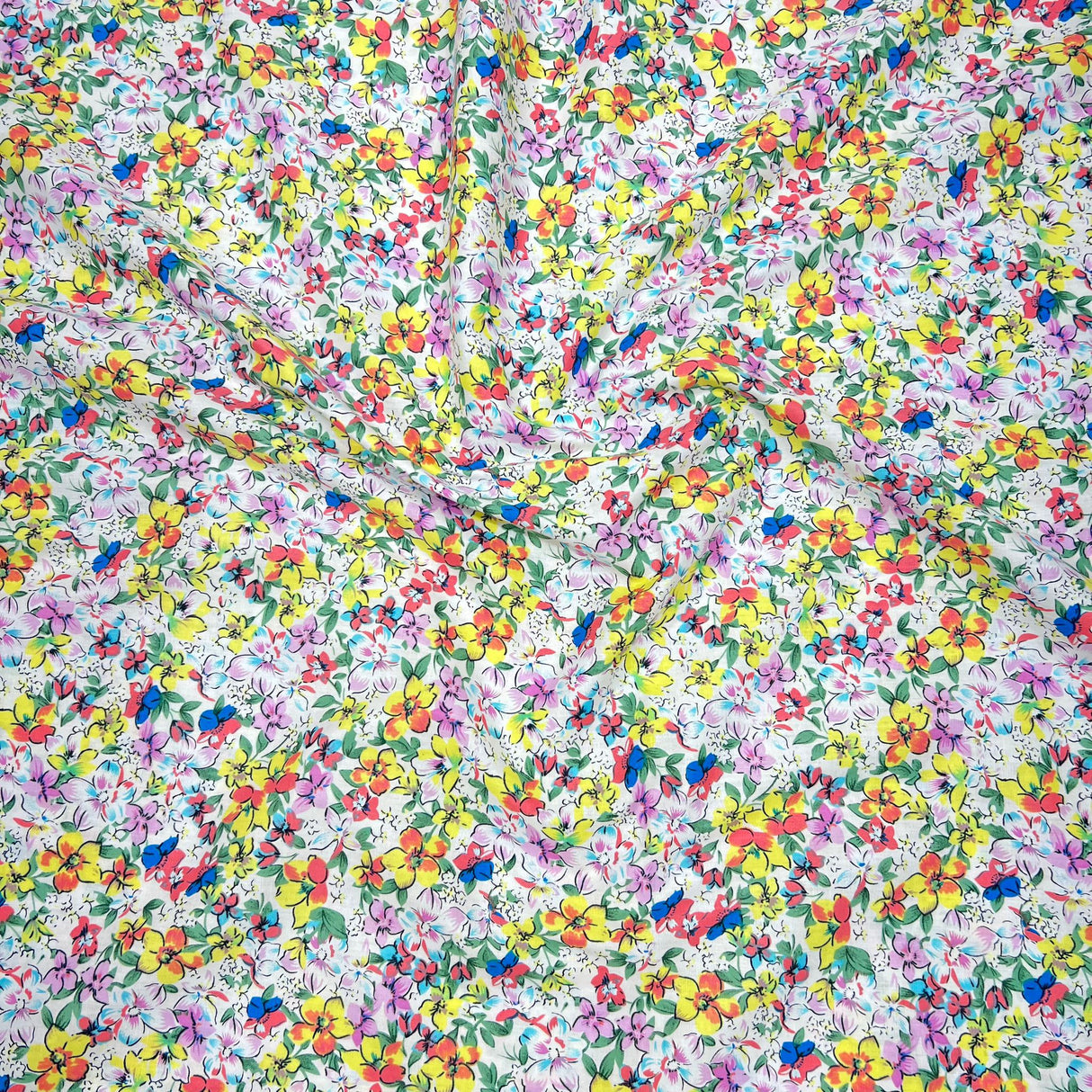 Per Metre Luxury Dressmaking 100% Cotton Lawn- 60" (Multi Colour Floral)