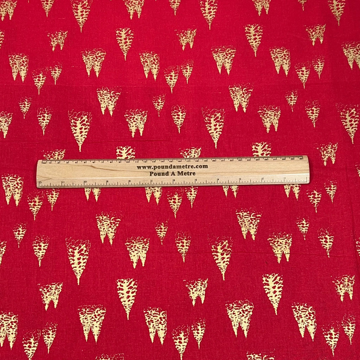 Per Metre Digitally Printed Gold Foil Christmas 100% Cotton- 45" Wide (Red Pop)