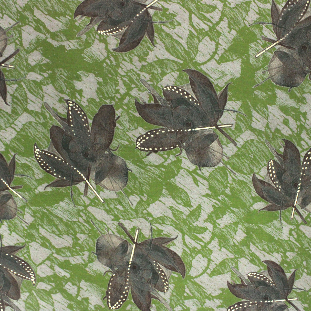 3 Metres Digital Print Roman Silk- 45" Wide (Green Leaf)