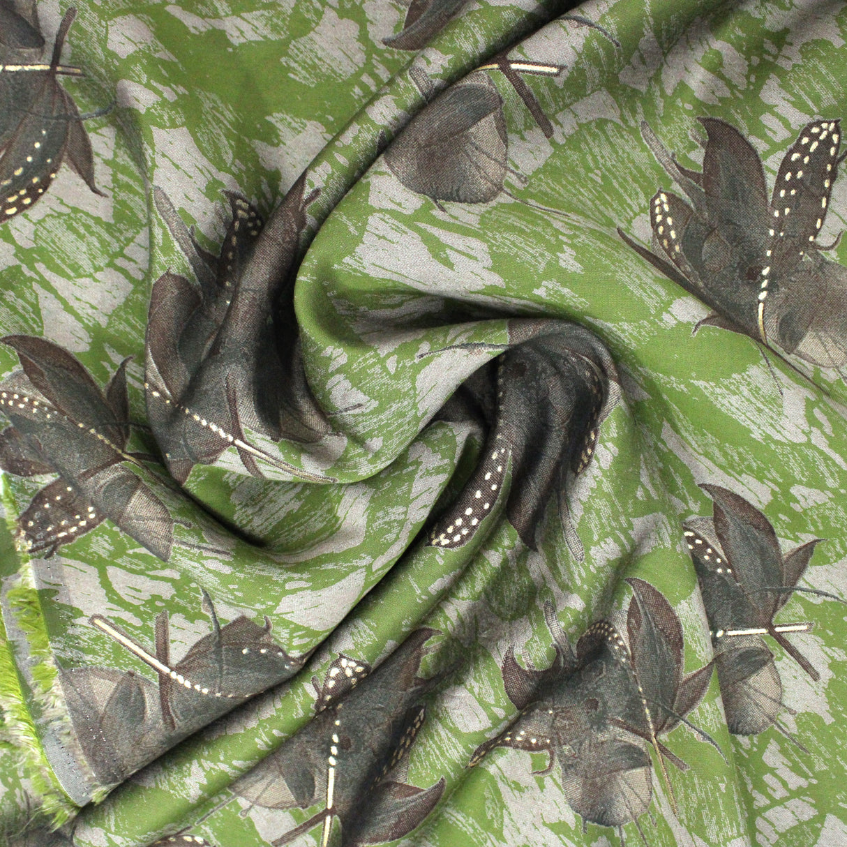 3 Metres Digital Print Roman Silk- 45" Wide (Green Leaf)