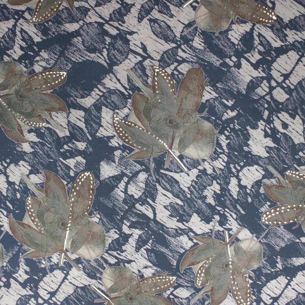 3 Metres Digital Print Roman Silk- 45" Wide (Navy Leaf)