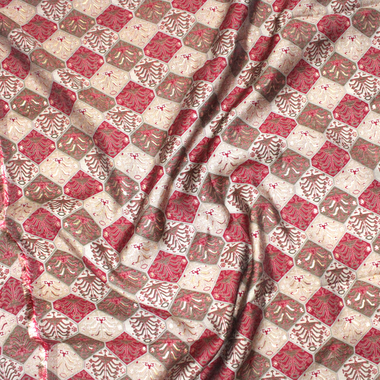 3 Metres Digital Print Roman Silk- 45" Wide (Red & Brown)