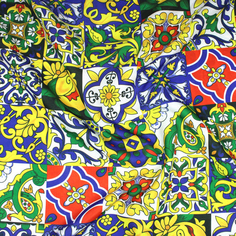 3 Metres Woven Linen Look Crepe- 55" Wide (Moroccan Tiles)