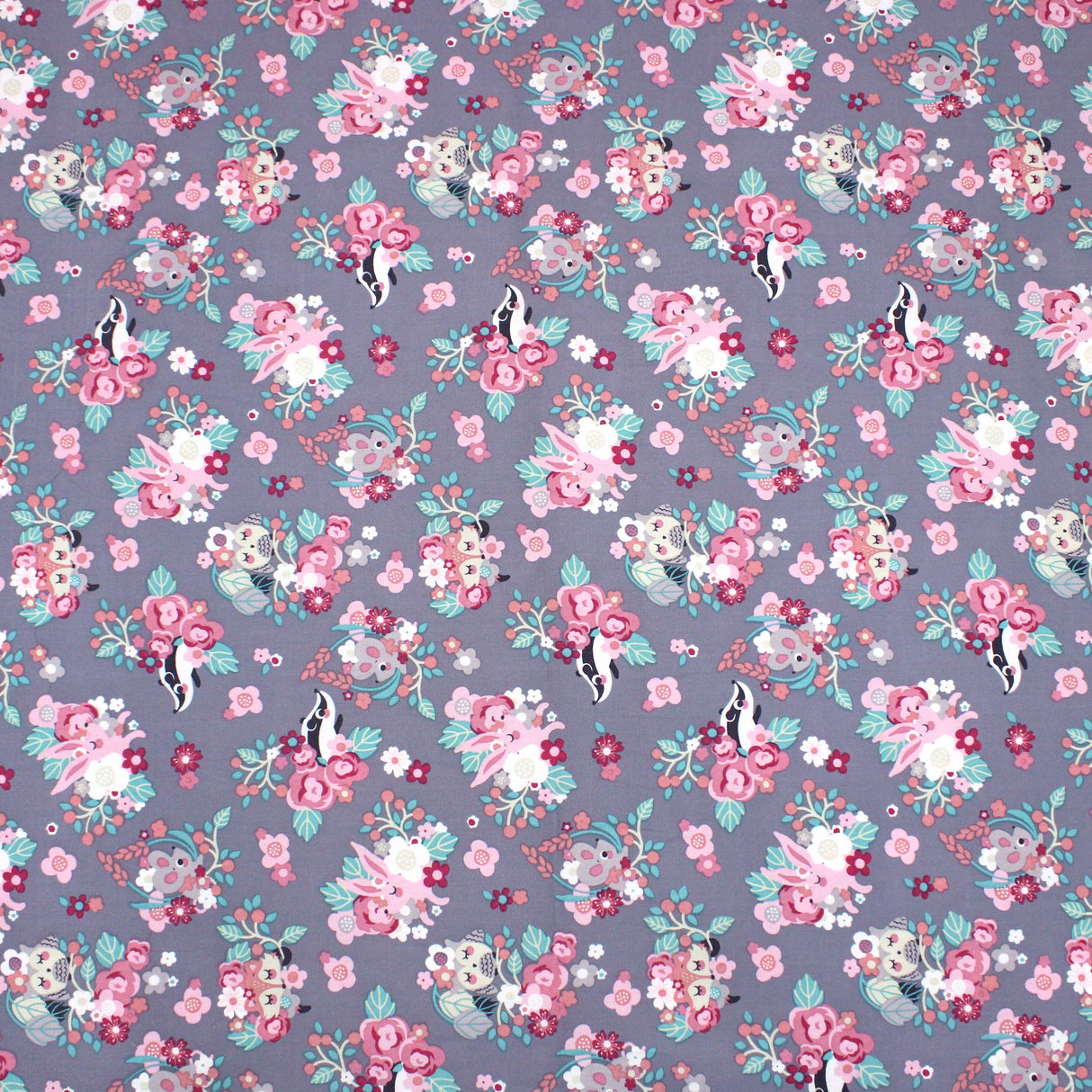 3 Metres Printed Poplin Cotton - 60" Wide (Purple Racoon)