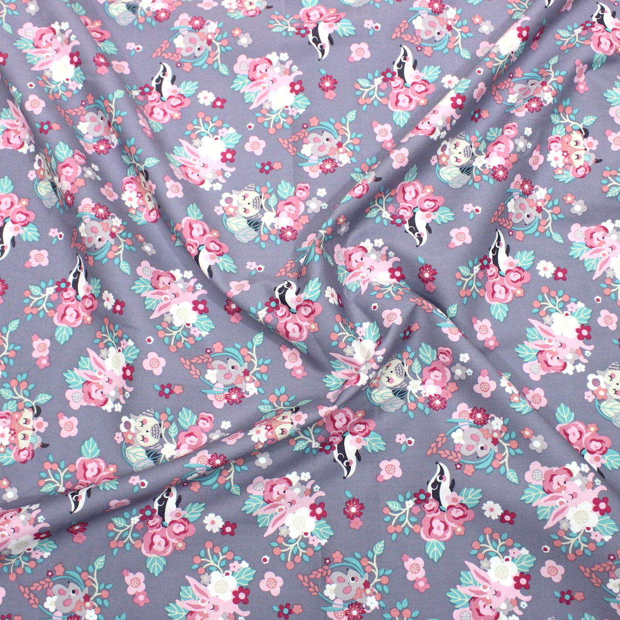 3 Metres Printed Poplin Cotton - 60" Wide (Purple Racoon)