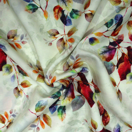 3 Metre Deluxe Santorini Floral Soft Crepe  ‘Ancient Fire’ 45" Wide (Leafs)