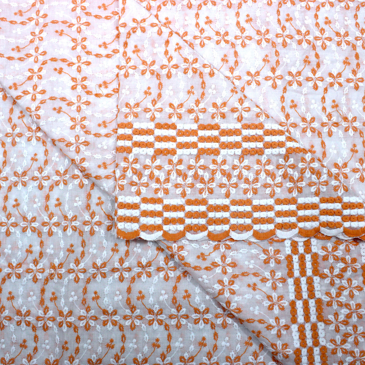 3 Metre Broderie Anglaise Floral Cotton - 45" Wide (Orange & White)