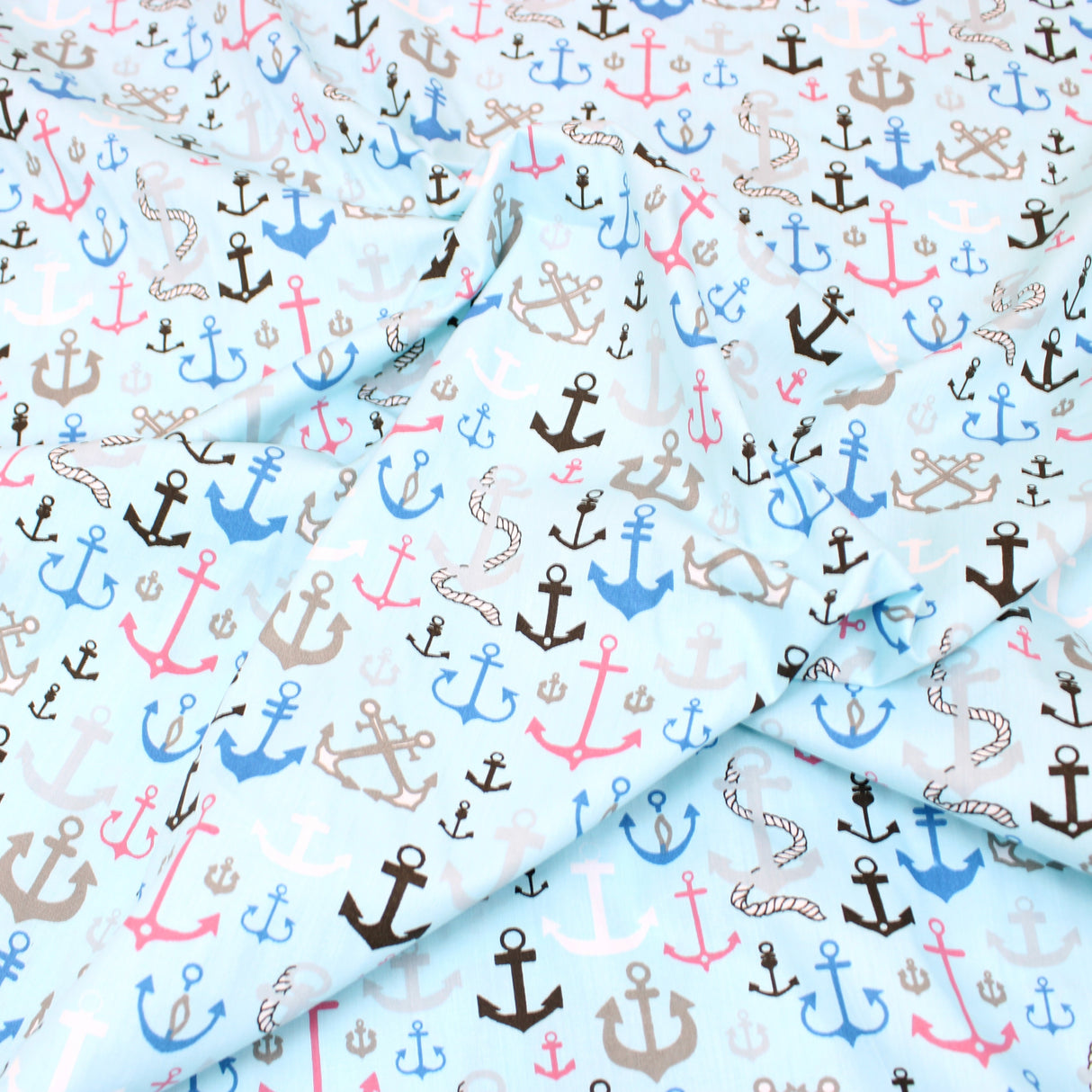 3 Metre Soft Printed Organic Cotton- 45" Wide (Blue Anchors)