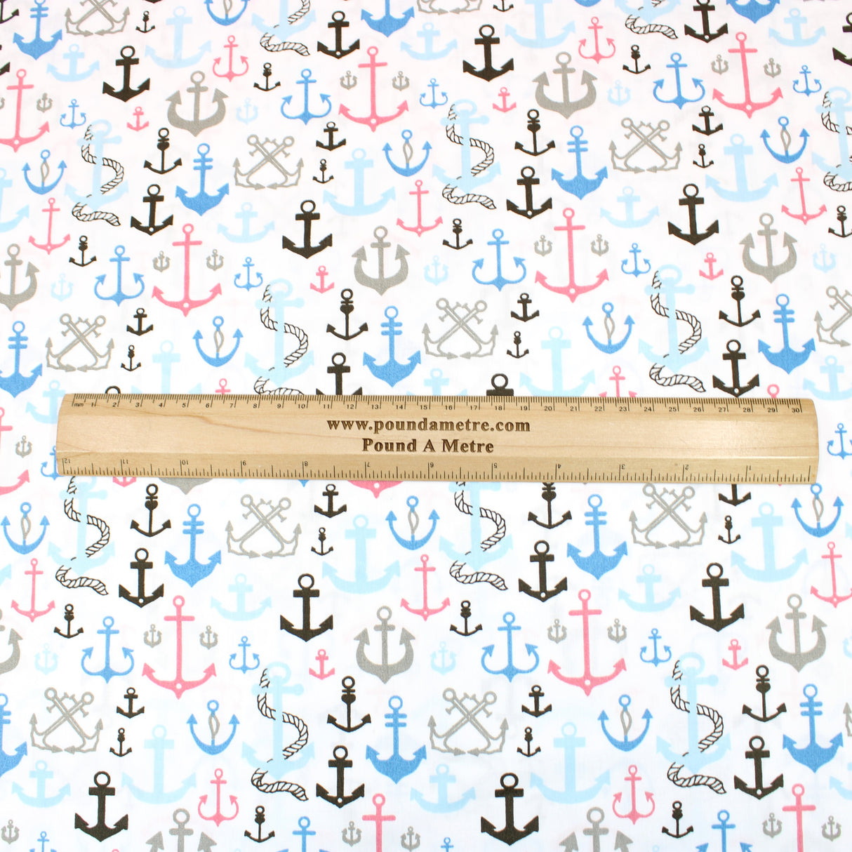 3 Metre Soft Printed Organic Cotton- 45" Wide (Anchors White)