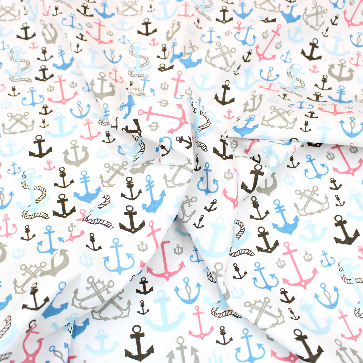 3 Metre Soft Printed Organic Cotton- 45" Wide (Anchors White)