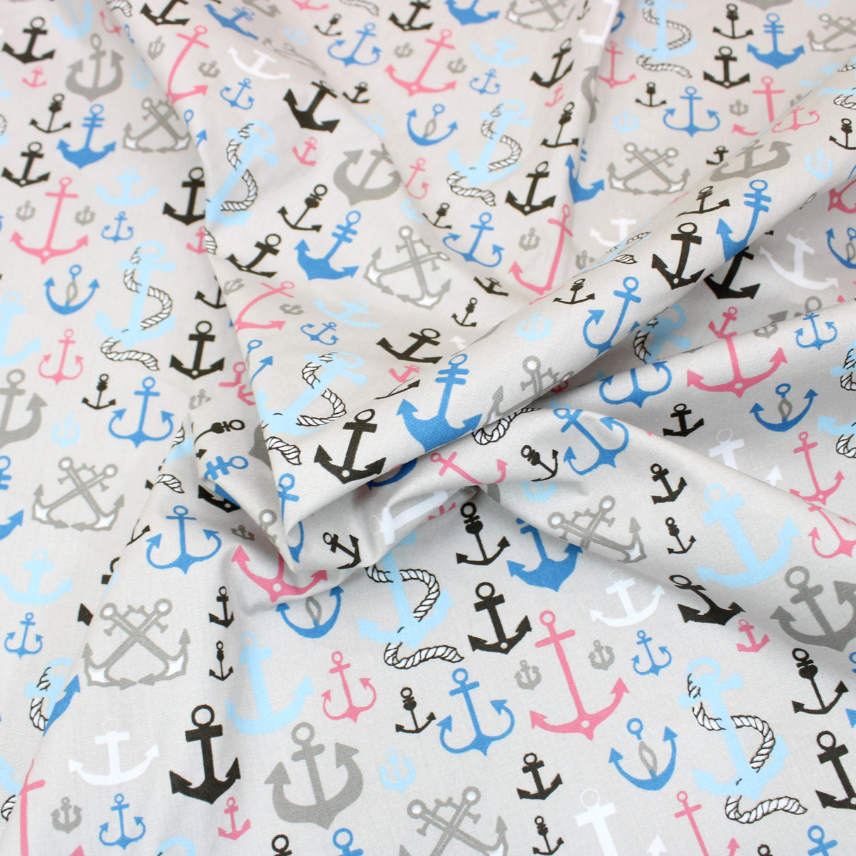 3 Metre Soft Printed Organic Cotton- 45" Wide (Anchors Grey)