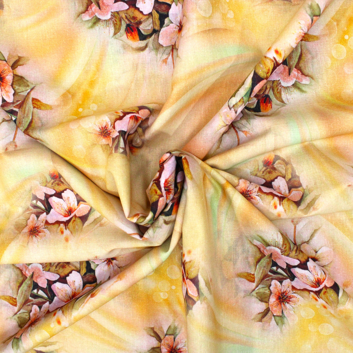 3 Metre Luxury Breathable Dressmaking Floral Cotton Lawn - 55" (Yellow)