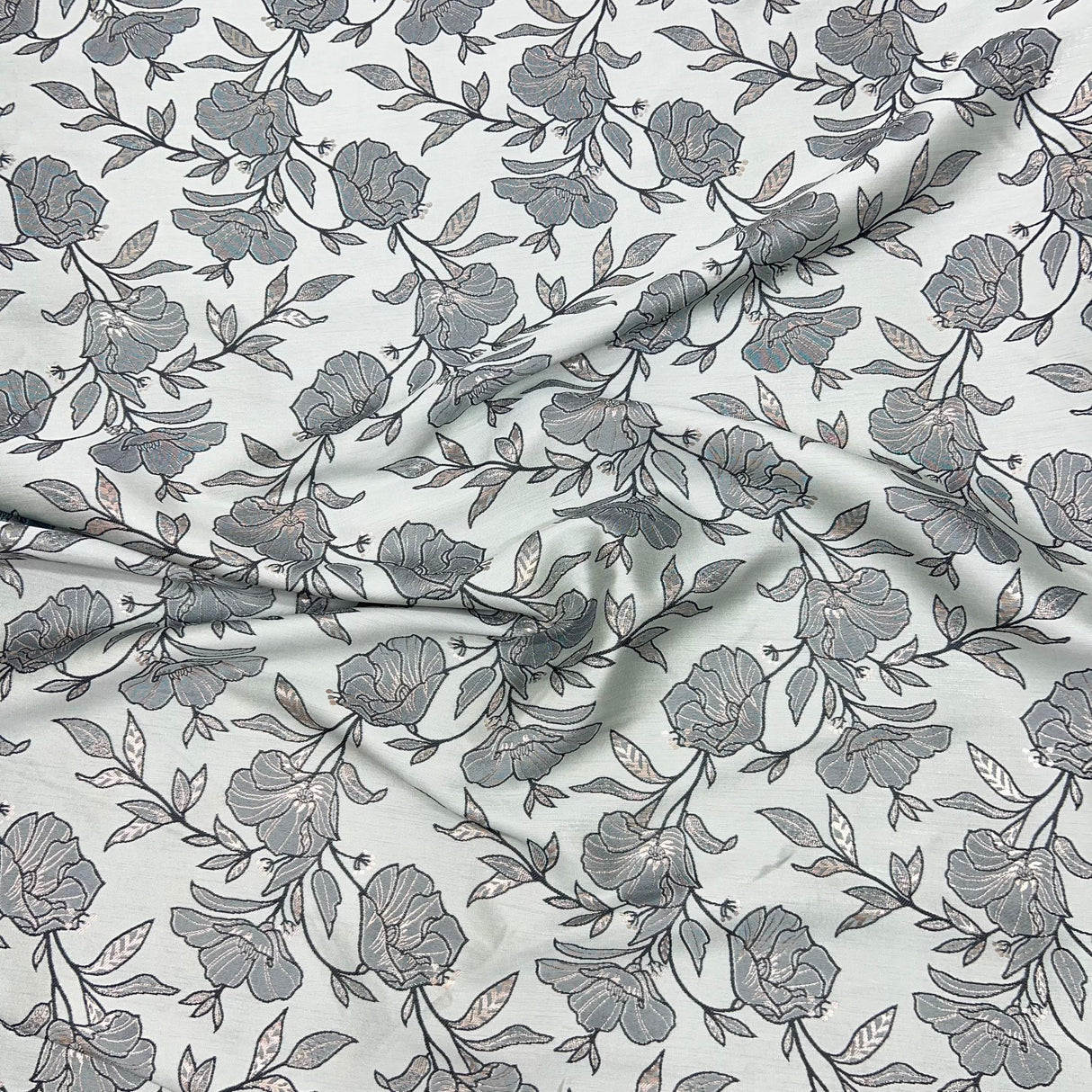 Per Metre Luxury Floral Brocade- 55” Wide (Silver Floral)