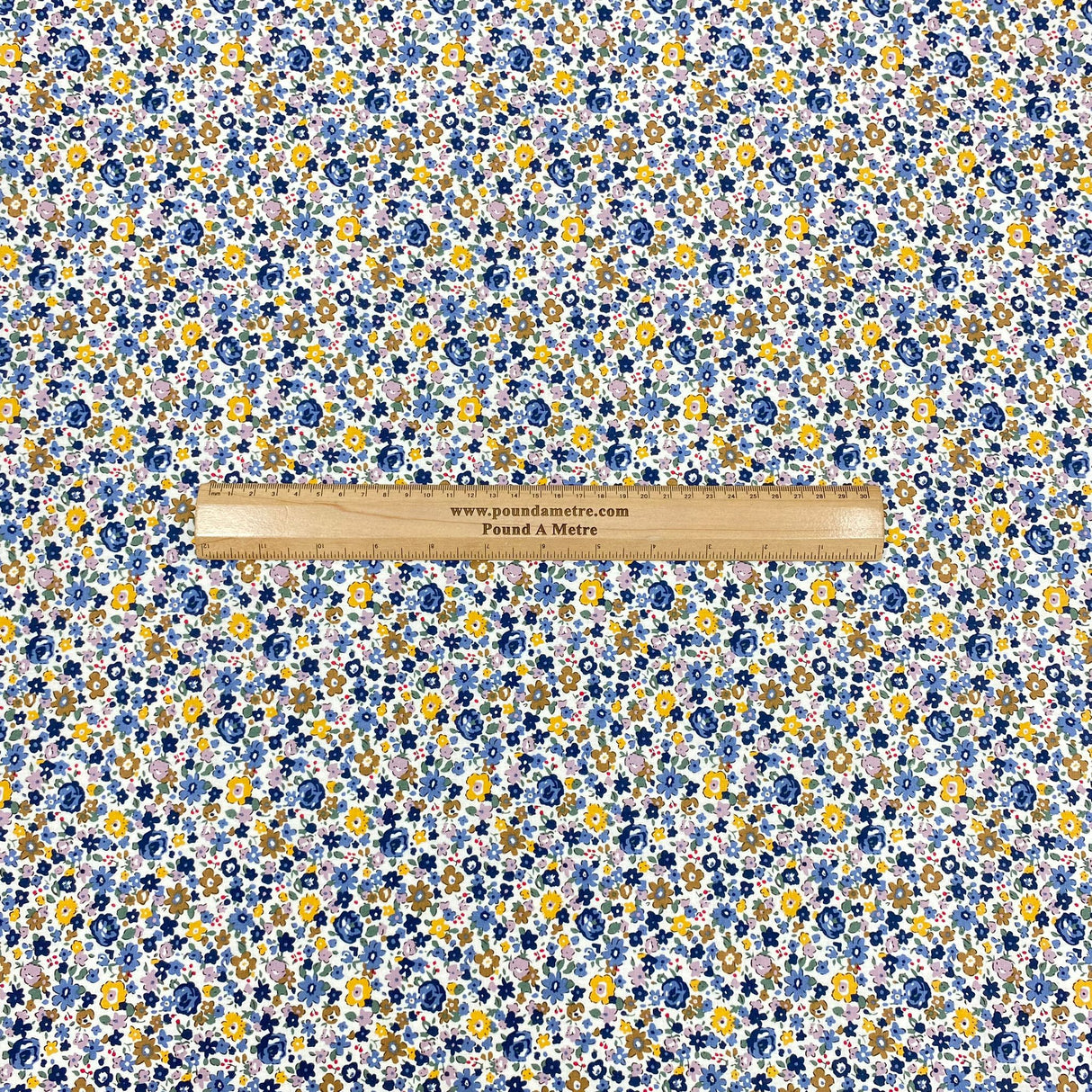 Per Metre Luxury Dressmaking 100% Cotton Lawn- 60" (Blue & Yellow)