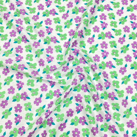 Per Metre Luxury Dressmaking 100% Cotton Lawn- 60" (Green & Purple)