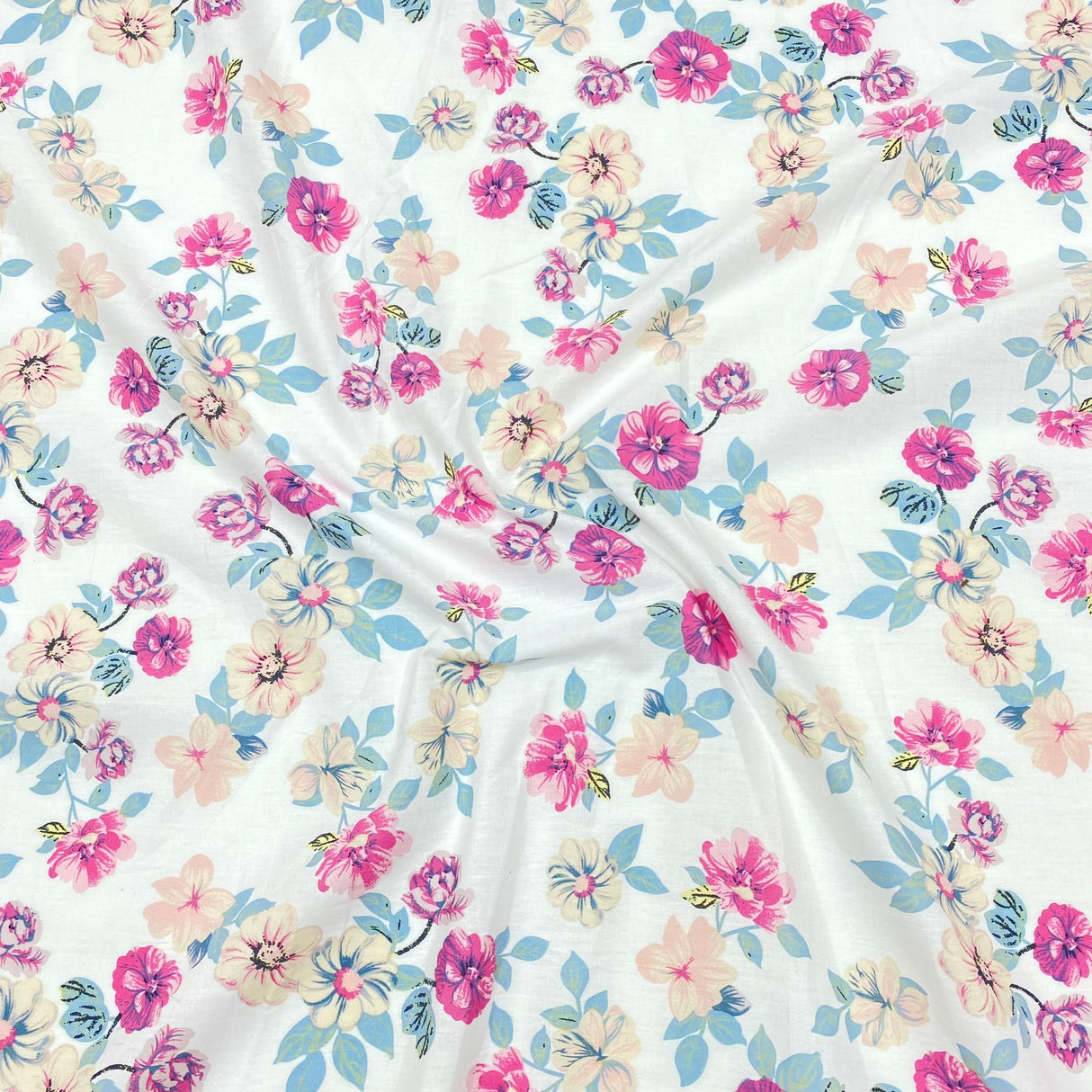 Per Metre Luxury Dressmaking 100% Cotton Lawn- 60" (White Rose)