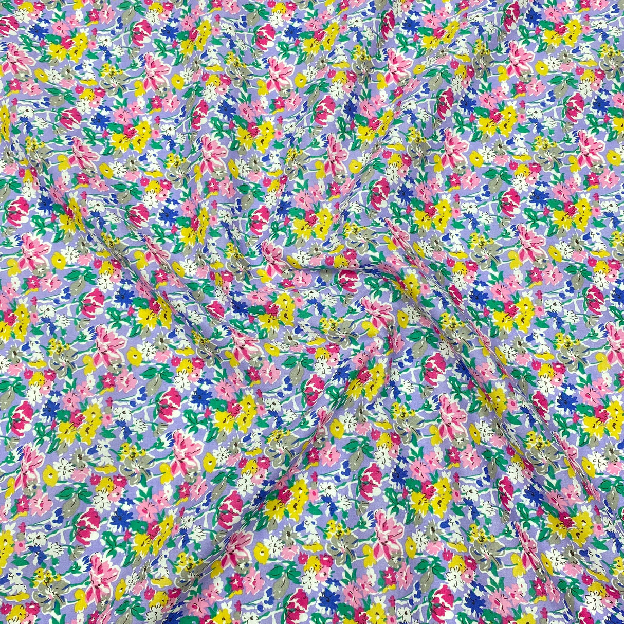 Per Metre Luxury Dressmaking 100% Cotton Lawn- 60" (Multicolour Flowers)