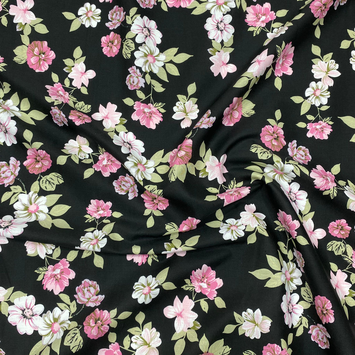 Per Metre Luxury Dressmaking 100% Cotton Lawn- 60" (Night Garden)