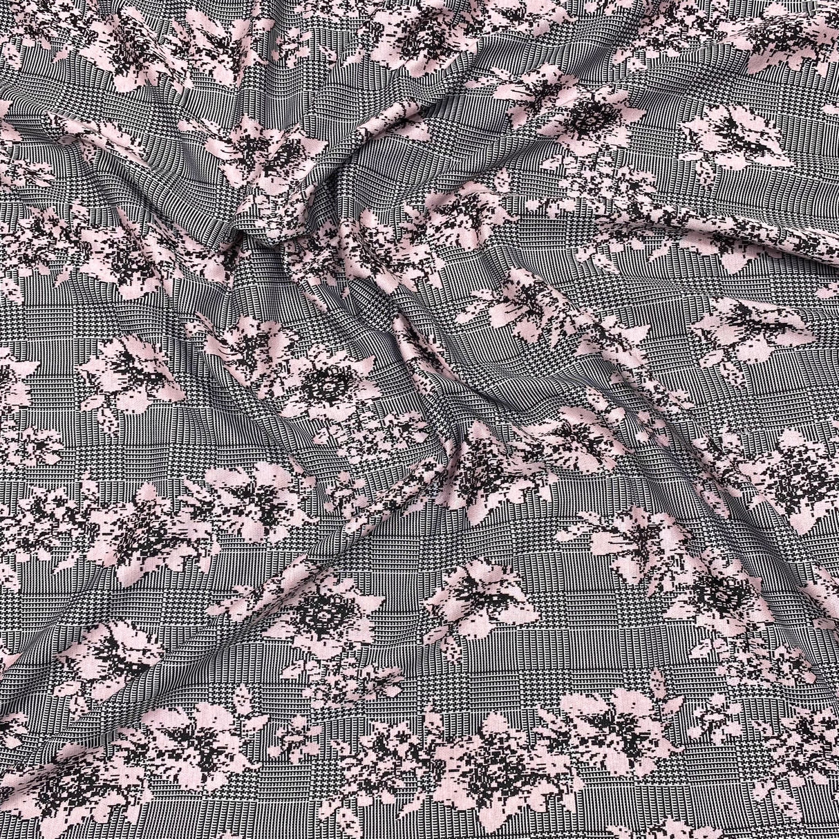 3 Metres Luxury Soft Printed Ponte Scuba - 55" Wide (Pink Flowers)