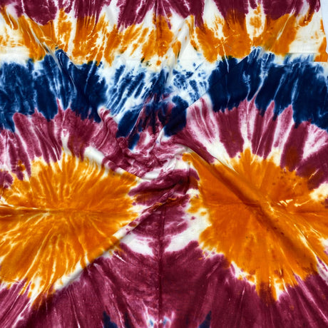 3 Metres, Premium Tie-Dye Cotton - 45" Wide - (Orange, Red & Blue)