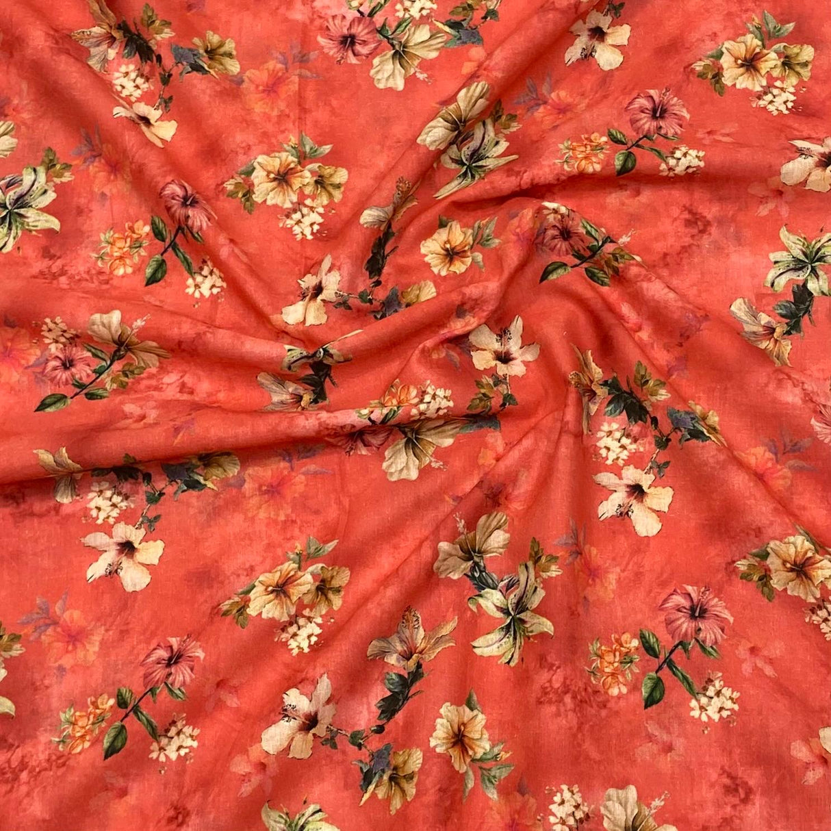 Per Metre Luxury Breathable Dressmaking Floral Cotton Lawn - 55" (Red)