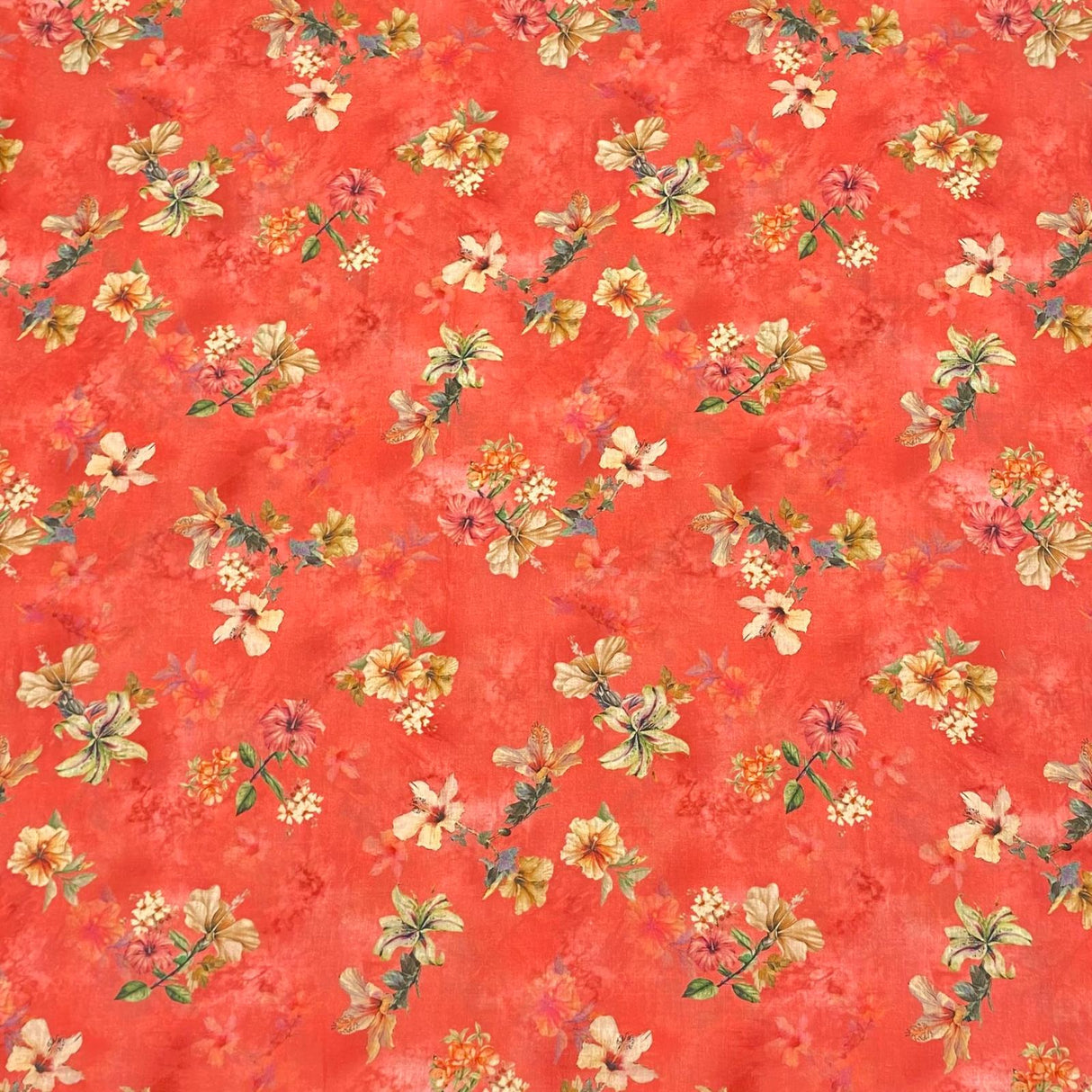 Per Metre Luxury Breathable Dressmaking Floral Cotton Lawn - 55" (Red)