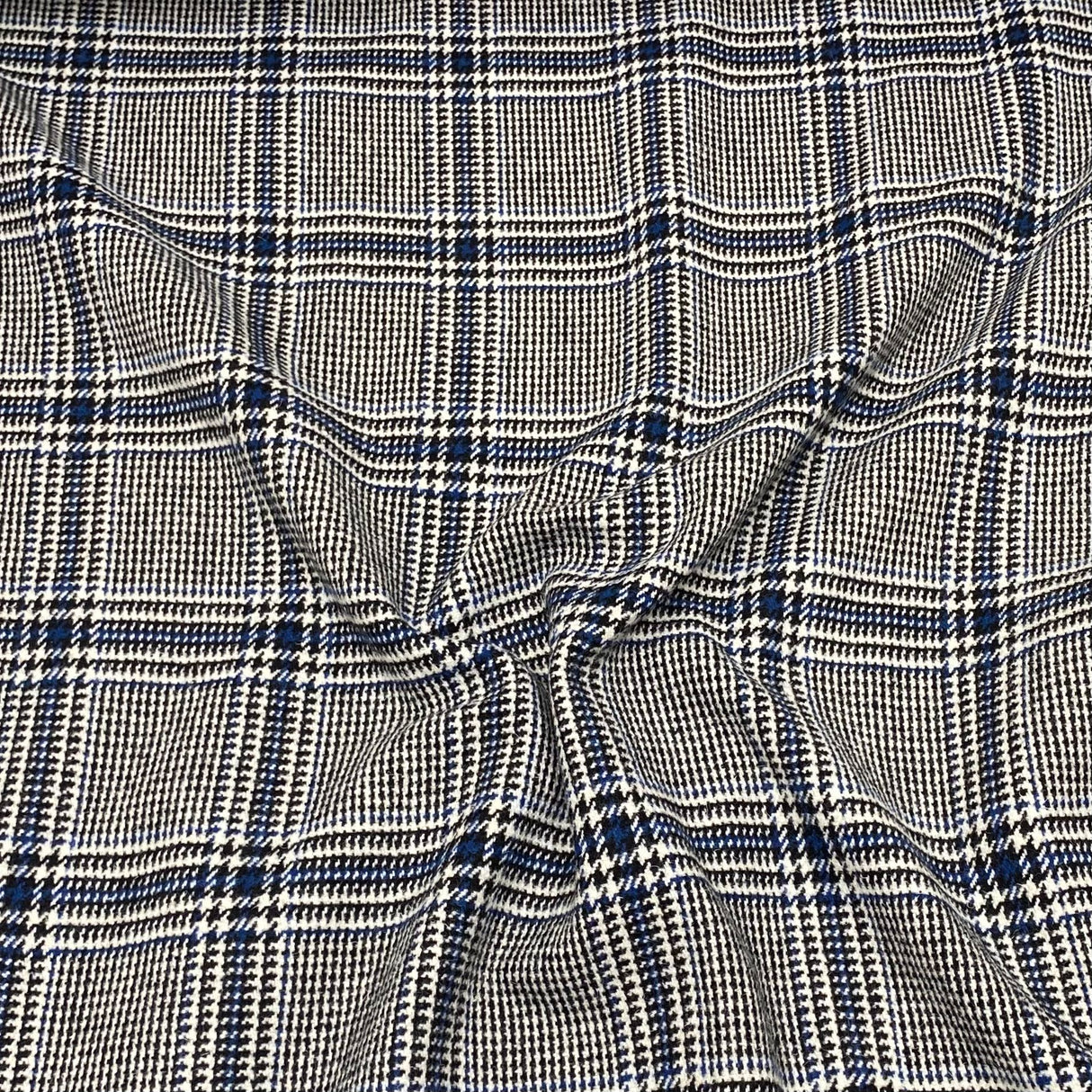 Premium Wool Rich Fabric 55" Wide  (Glen Check Black & Blue)