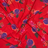 3 Metre Luxurious Printed Soft Viscose Jersey - 55" (Red Floral)