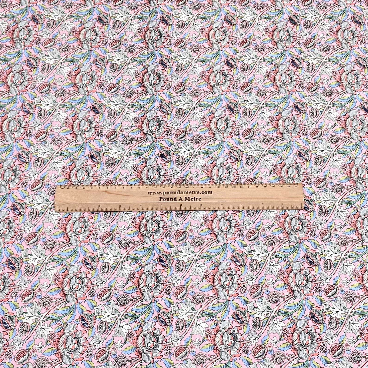 Per Metre Luxury Dressmaking 100% Cotton Lawn- 60" (Pink Flowers)