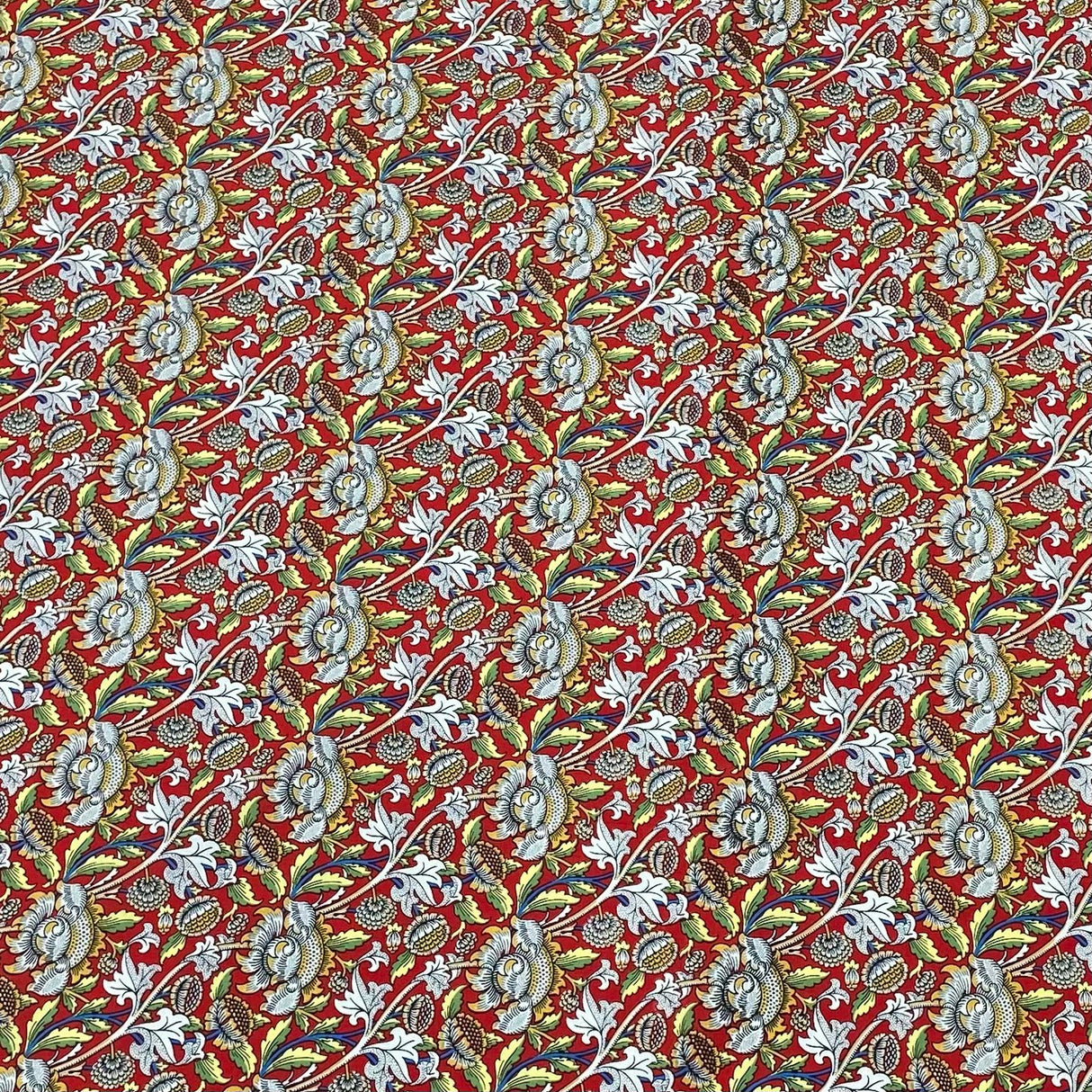 Per Metre Luxury Dressmaking 100% Cotton Lawn- 60" (Red Flowers)