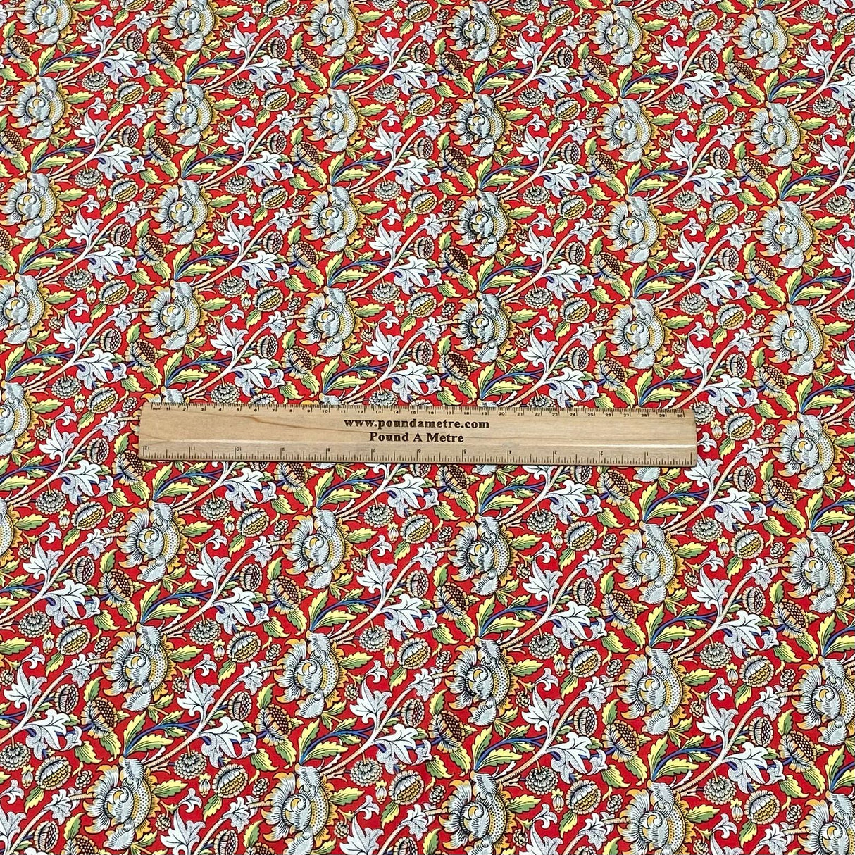 Per Metre Luxury Dressmaking 100% Cotton Lawn- 60" (Red Flowers)