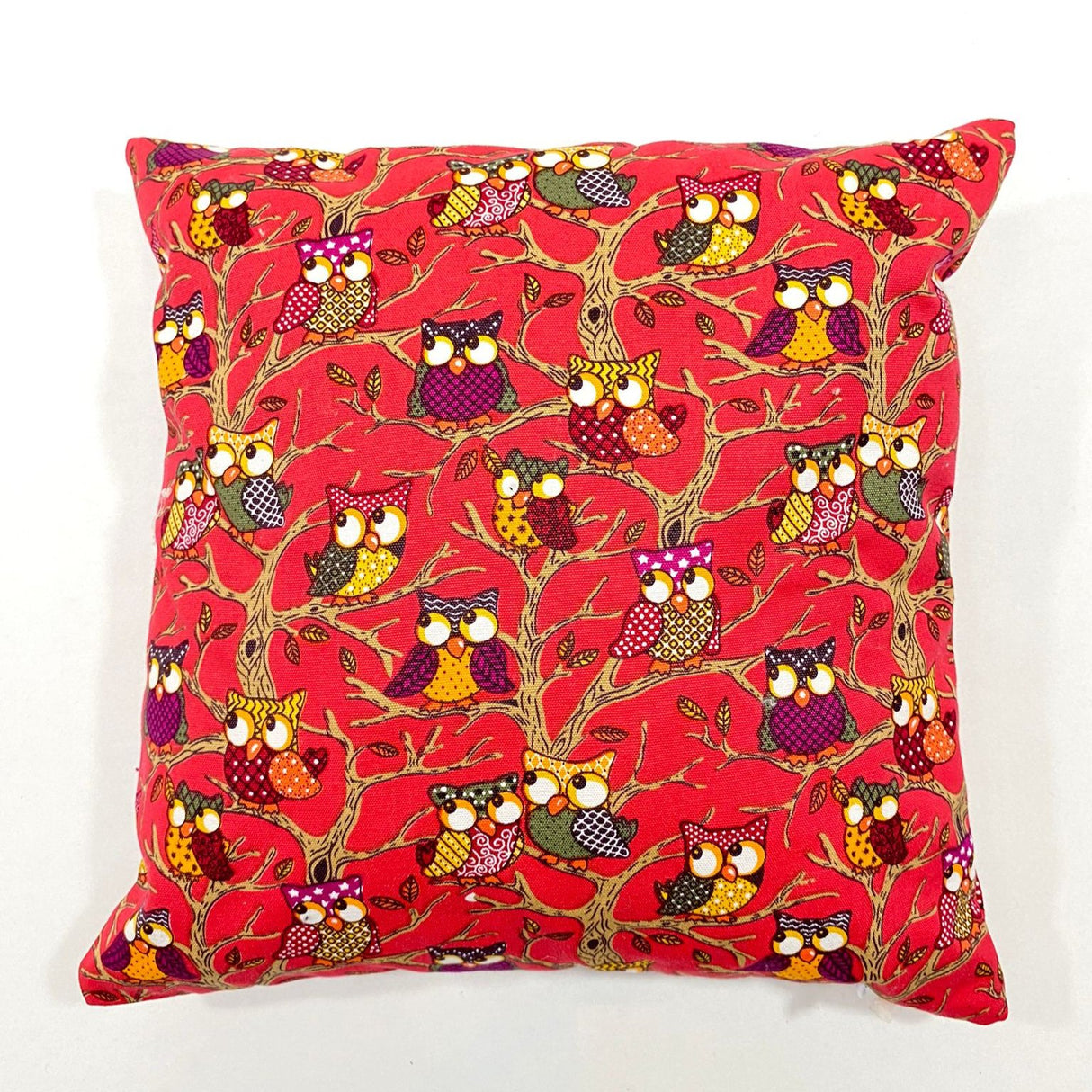 9cm x 9cm, Printed Cotton Canvas Miniature Cushions (Red Owls)